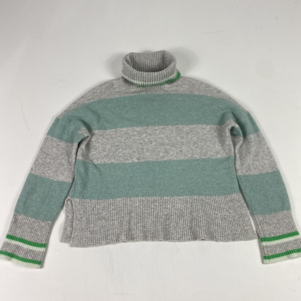 J Crew Sweater Womens XS Gray Green Stripe Turtleneck Merino Alpaca Knit